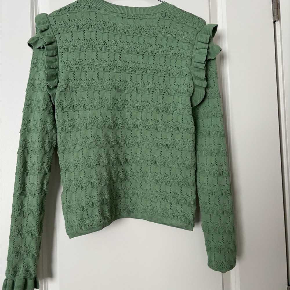 Zara Textured Green Ruffle Sweatshirt - Picture 3 of 3